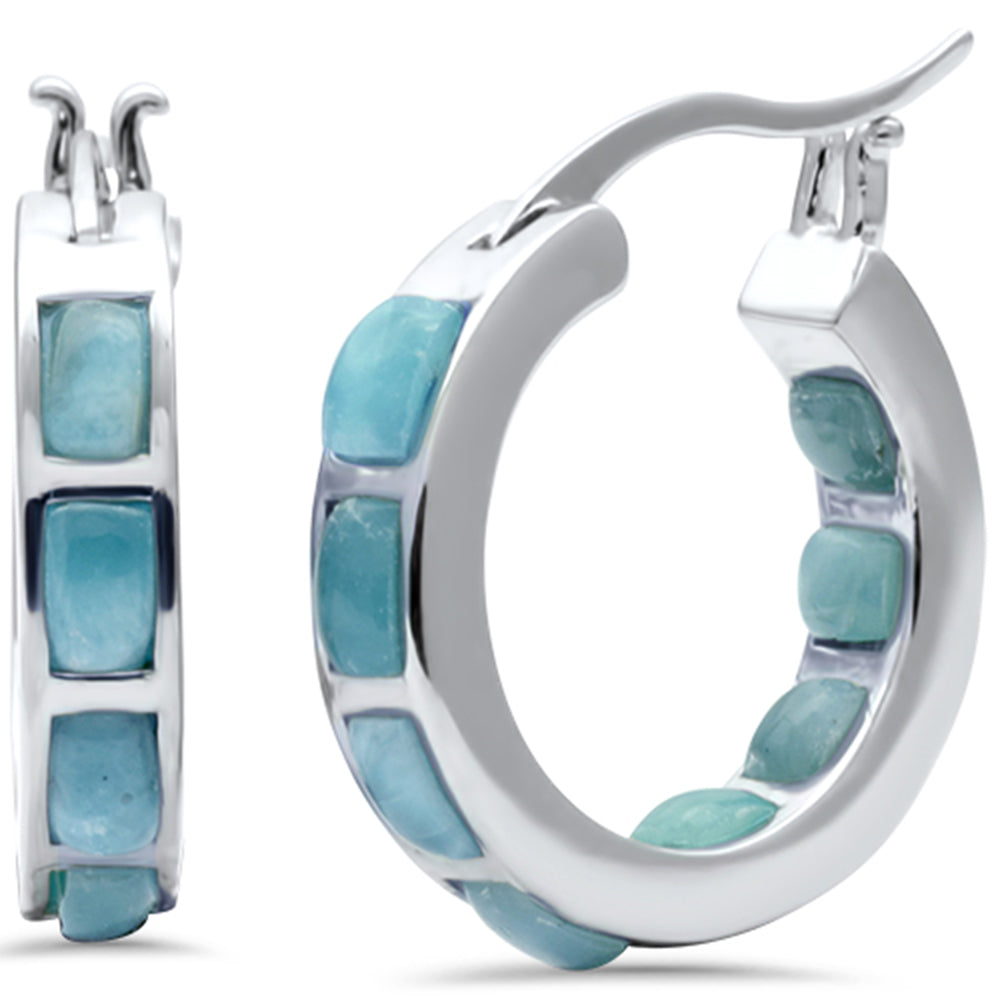 Natural Larimar .925 Sterling Silver Hoop Earrings