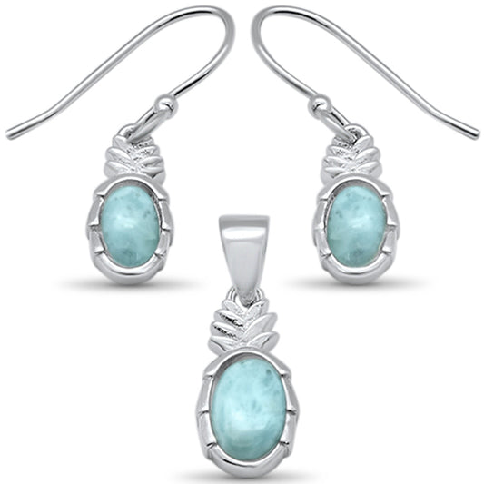 Small Pineapple Natural Larimar .925 Sterling Silver Earring & Pendant Set