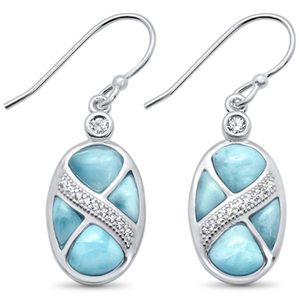 Natural Larimar & CZ .925 Sterling Silver Dangling Earrings