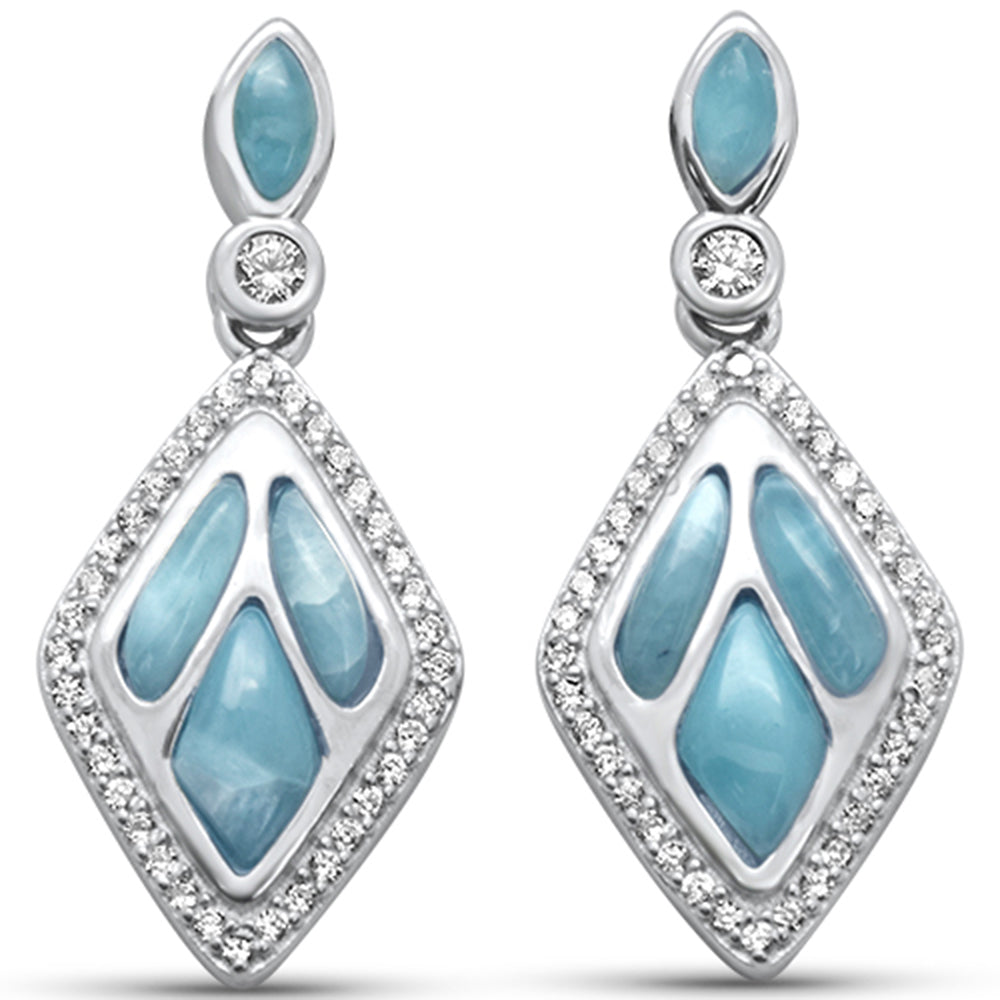 Natural Larimar & CZ .925 Sterling Silver Earrings