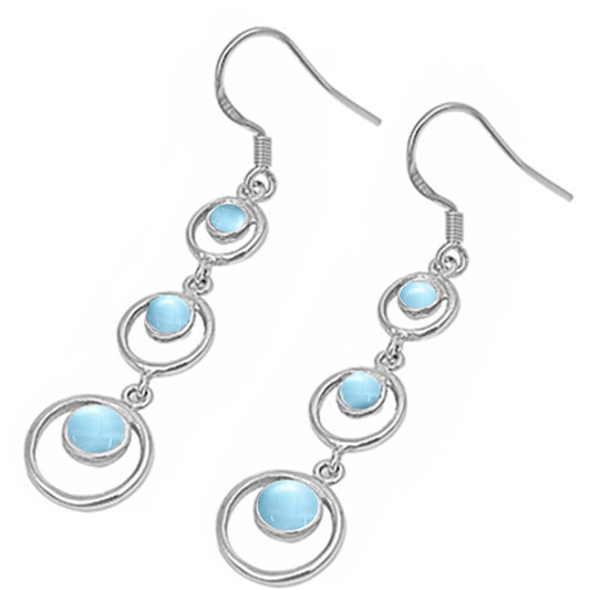 Natural Larimar Circles .925 Sterling Silver Earrings
