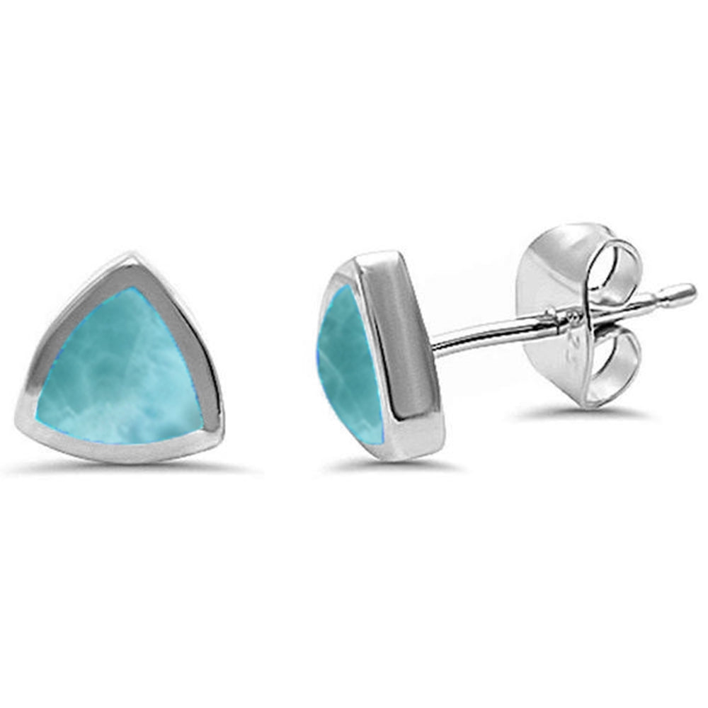 Trillion Shape Natural Larimar .925 Sterling Silver Earrings