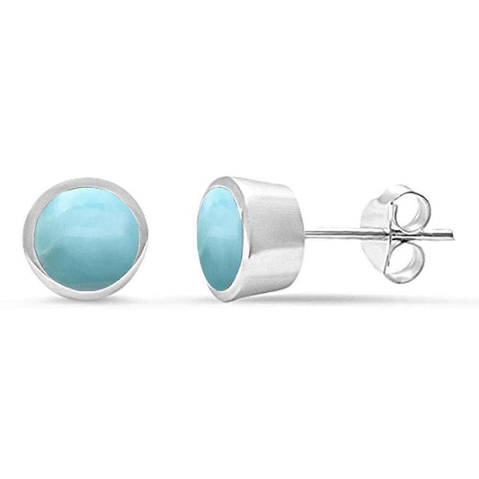 Natural Larimar Bezel Stud .925 Sterling Silver Earrings
