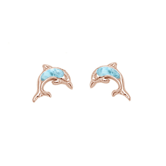 Rose Gold Plated Natural Larimar Stud .925 Sterling Silver Earrings