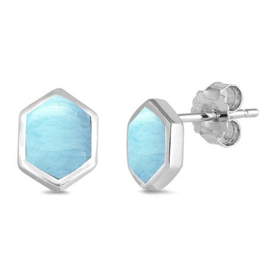 Natural Larimar Hexagon .925 Sterling Silver Earrings