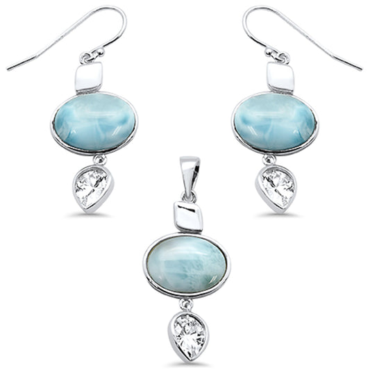 Larimar & Pear Cubic Zirconia .925 Sterling Silver Pendant & Earring Set