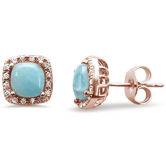 Rose Gold Plated Natural Larimar Cushion Shape .925 Sterling Silver Earrings