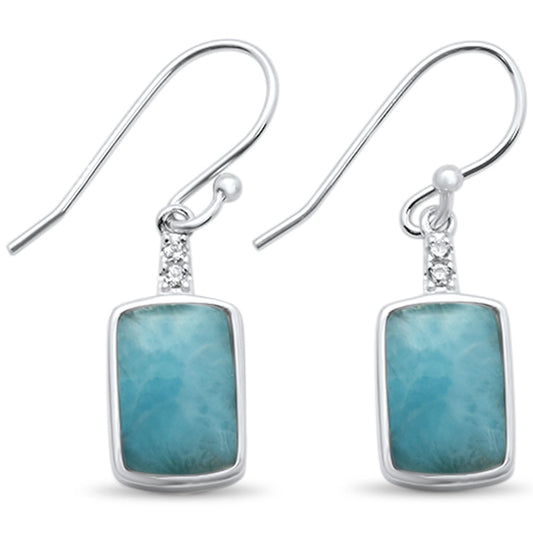 Natural Larimar Rectangle .925 Sterling Silver Drop Dangle Earrings