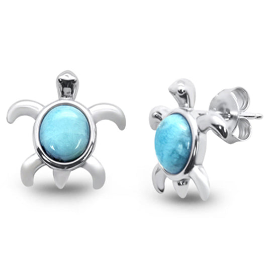 Natural Larimar Turtle .925 Sterling Silver Earrings