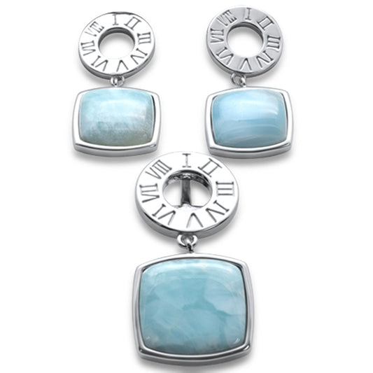 .925 Sterling Silver Natural Larimar Earring & Pendant Set