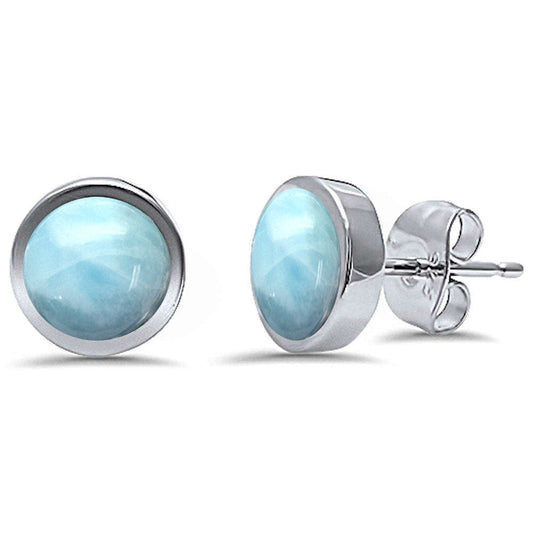 Bezel Natural Larimar .925 Sterling Silver Stud Earrings