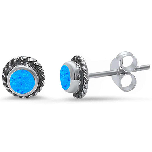 Lab Created Blue Opal Stud .925 Sterling Silver Earrings