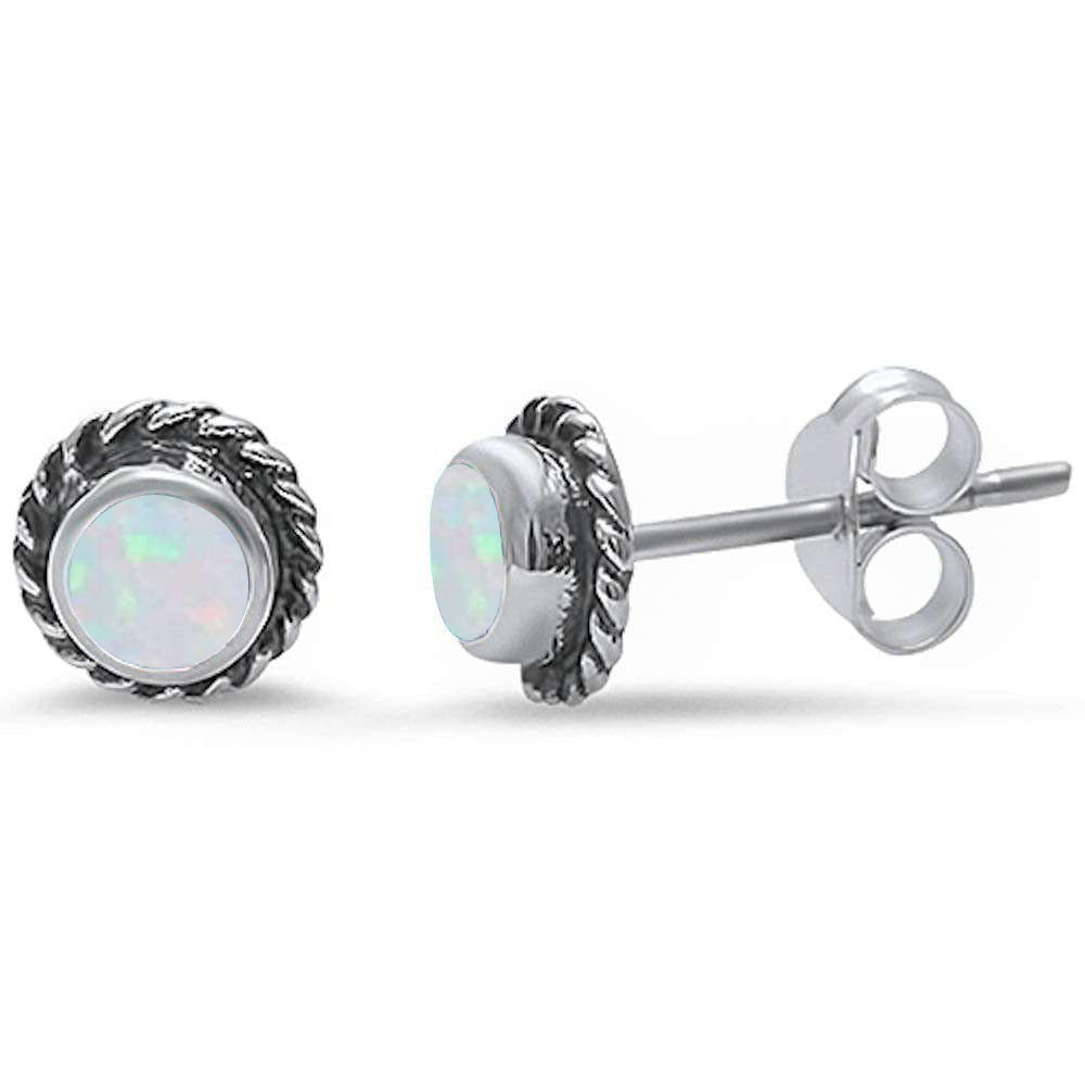 Lab Created White Opal Stud .925 Sterling Silver Earrings