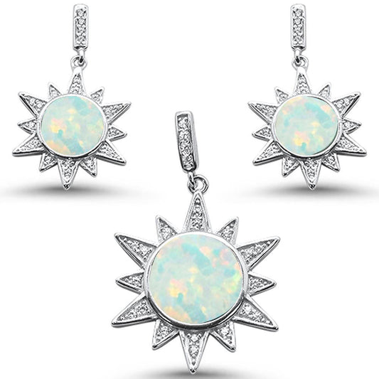 White Opal Elegant Starburst .925 Sterling Silver Earring & Pendant Set