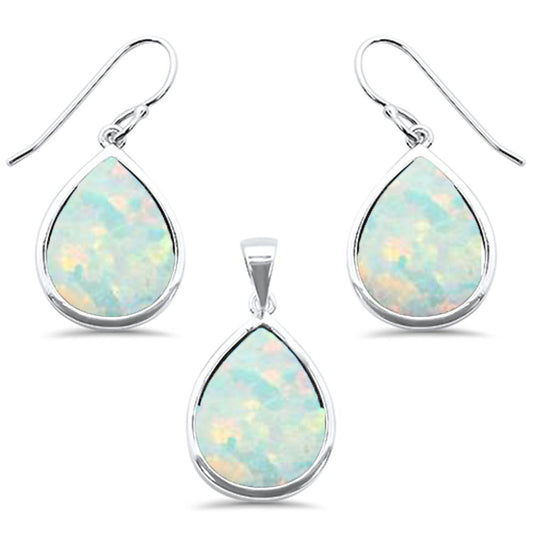 Pear White Opal .925 Sterling Silver Pendant & Earring Set