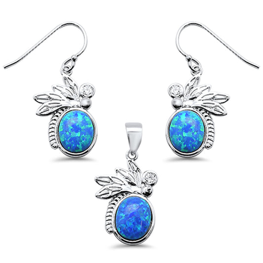 Natural Larimar & Cubic Zirconia .925 Sterling Silver Pendant & Earring Set