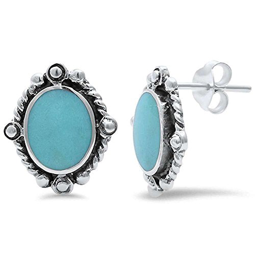 .925 Sterling Silver Simulated Turquoise Earring