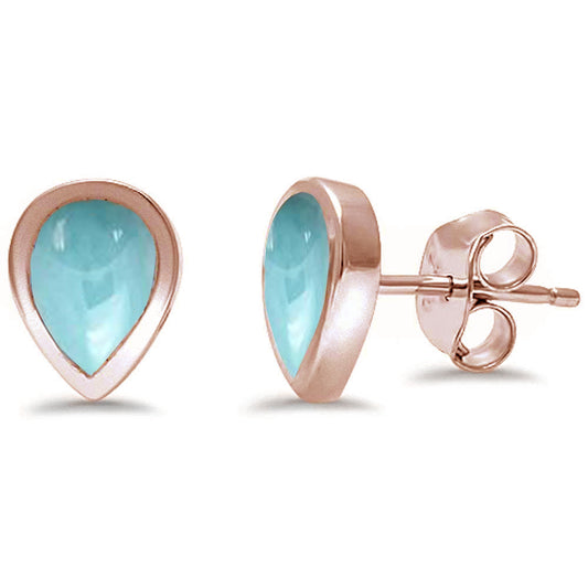 Rose Gold Plated Pear Shape Natural Larimar .925 Sterling Silver Earrings