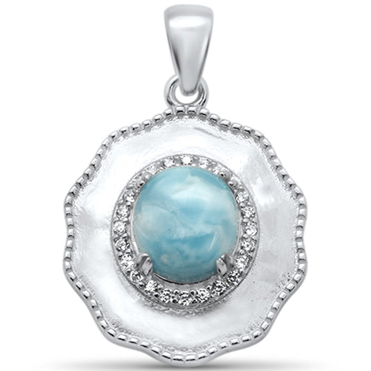 Natural Larimar & CZ .925 Sterling Silver Pendant