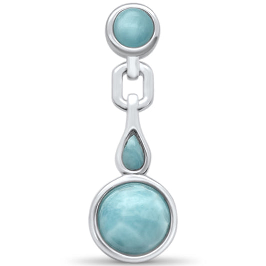 Natural Round & Teardrop Larimar .925 Sterling Silver Pendant