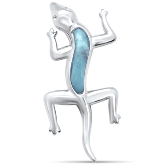 Natural Larimar Lizard .925 Sterling Silver Pendant