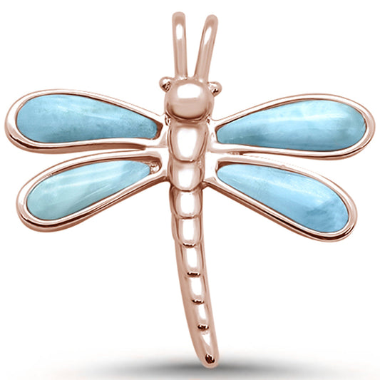 Rose Gold Plated Natural Larimar Dragonfly .925 Sterling Silver Pendant