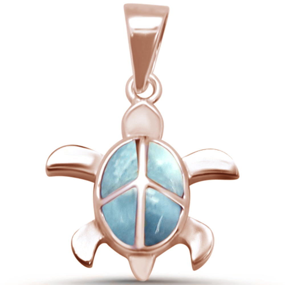 Rose Gold Plated Turtle Natural Larimar .925 Sterling Silver Pendant