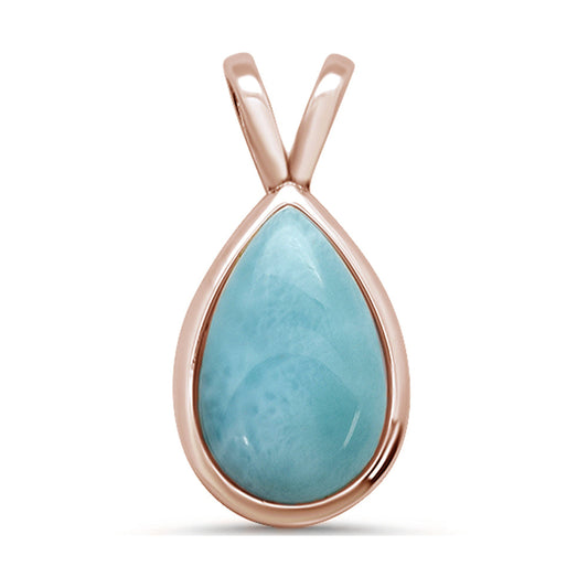 Rose Gold Plated Pear Shaped Natural Larimar .925 Sterling Silver Pendant