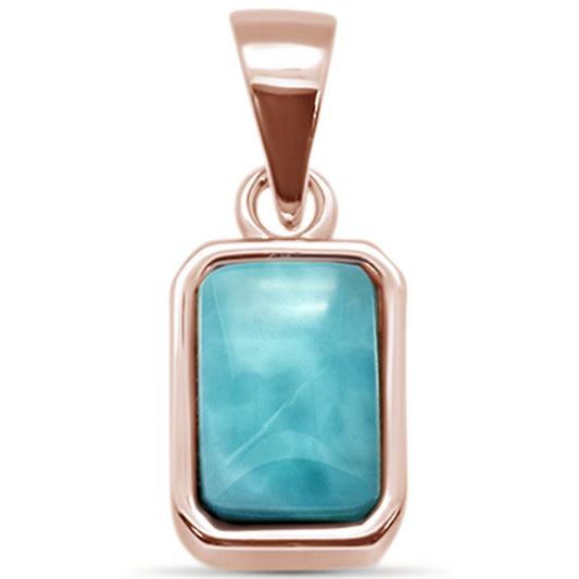 Rose Gold Plated Natural Larimar .925 Sterling Silver Pendant