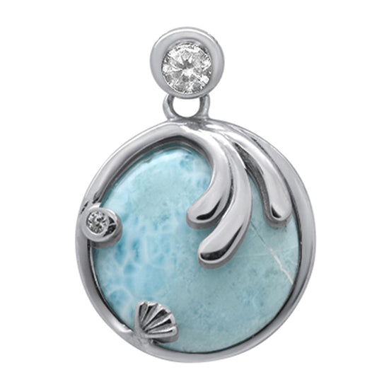 .925 Sterling Silver Natural Larimar & CZ Pendant