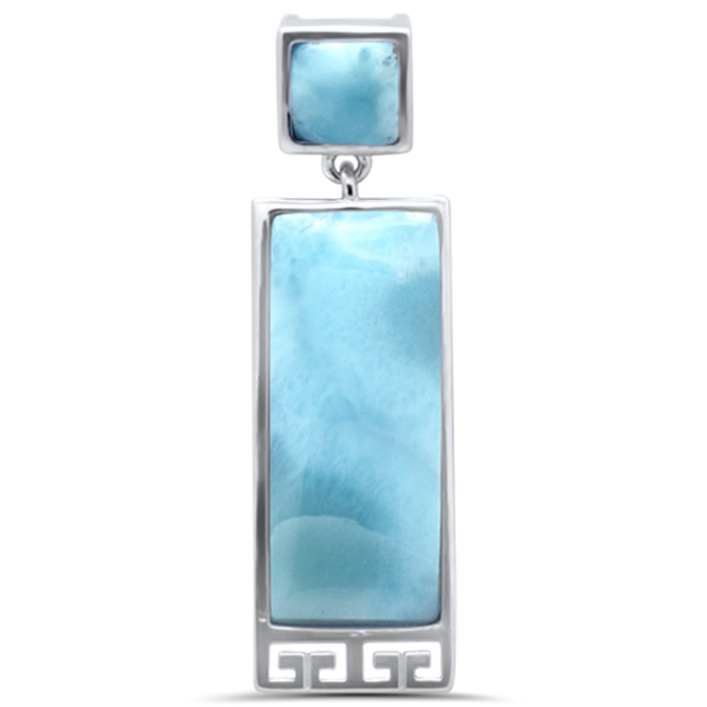 Square & Rectangle Natural Larimar Greek Design .925 Sterling Silver Pendant