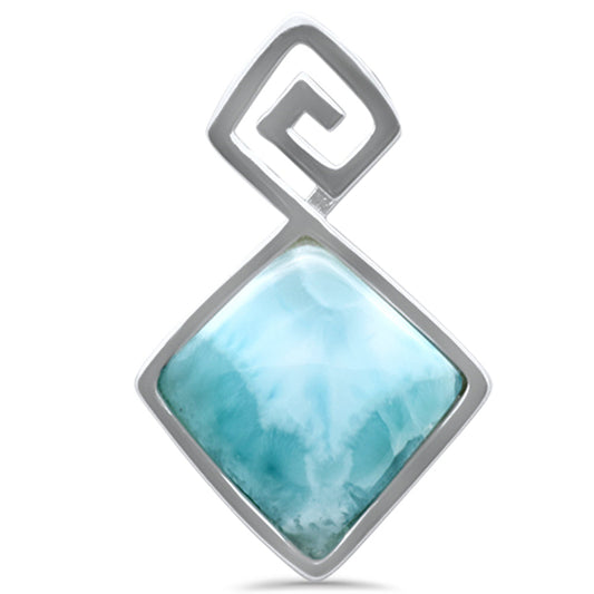 Diamond Shaped Natural Larimar Greek Design .925 Sterling Silver Pendant Necklace 16-18" Extension