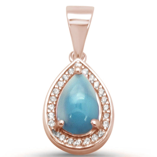 Rose Gold Plated Pear Shaped Natural Larimar .925 Sterling Silver Pendant