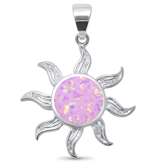 Pink Opal Sun Ocean Surf Celestial Sun .925 Sterling Silver Charm Pendant