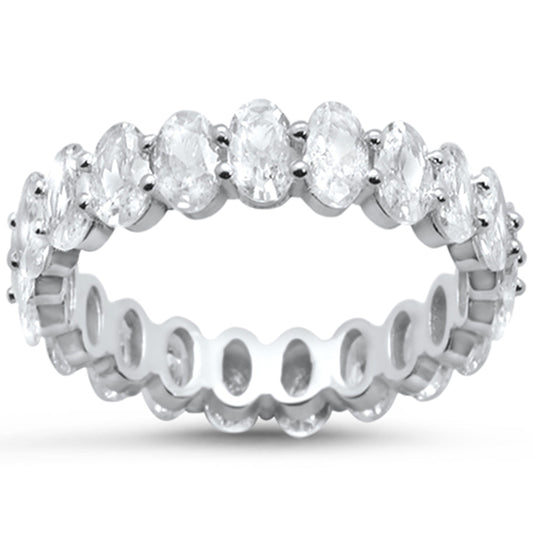 Oval Cubic Zirconia .925 Sterling Silver Eternity Band Ring Sizes 5-10