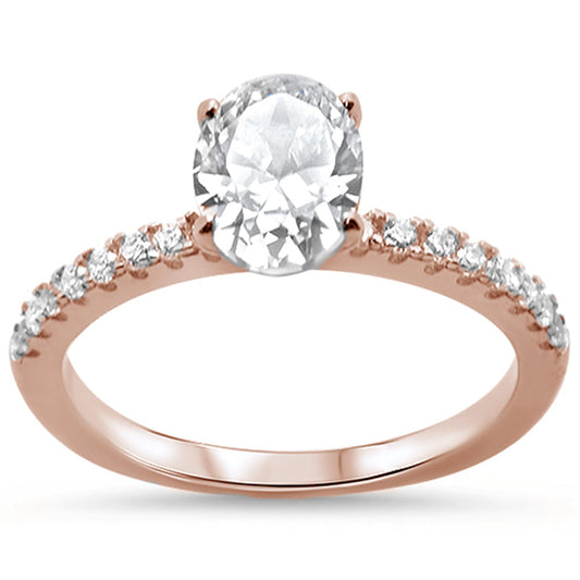 Rose Gold Plated Cubic Zirconia Oval Shape .925 Sterling Silver Ring Size 5-10