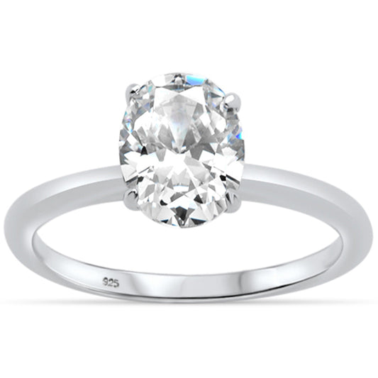 2.00ct 9x7mm Oval Cubic Zirconia .925 Sterling Silver Solitaire Engagement Ring Sizes 4-10