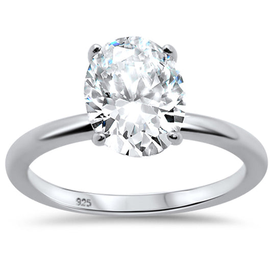3.00ct 10x8mm Oval Cubic Zirconia .925 Sterling Silver Solitaire Engagement Ring Sizes 4-9