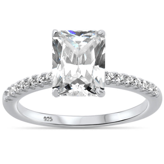2.50ct 9x7mm Radiant Cut & Round Cubic Zirconia .925 Sterling Silver Solitaire Engagement Ring Sizes 4-9