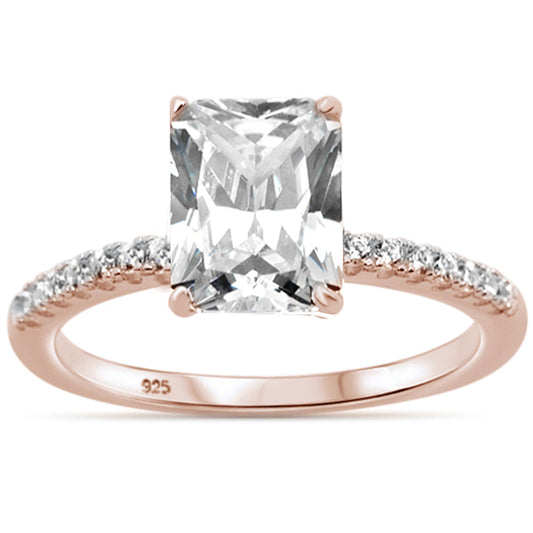 2.50ct 9x7mm Rose Gold Plated Radiant Cut & Round Cubic Zirconia .925 Sterling Silver Solitaire Engagement Ring Sizes 4-9