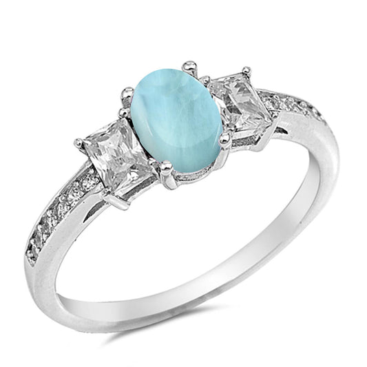 Oval Natural Larimar Cubic Zirconia .925 Sterling Silver Ring Sizes 5-10