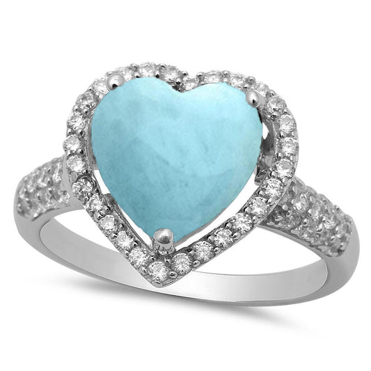 Sterling Silver Larimar Heart CZ .925 Sterling Silver Ring Sizes 5-10