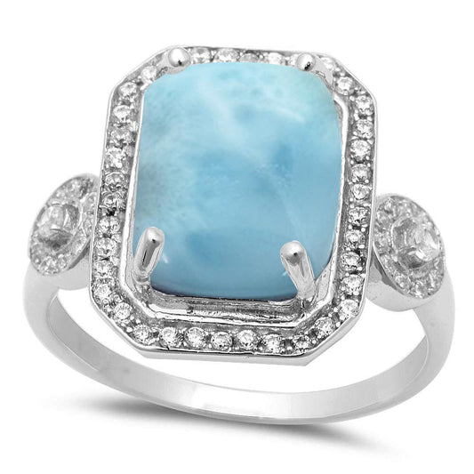 Elegant Natural Larimar .925 Sterling Silver Ring Sizes 5-10