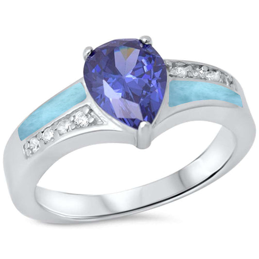 Natural Larimar & Pear Tanzanite .925 Sterling Silver Ring Size 5, 10