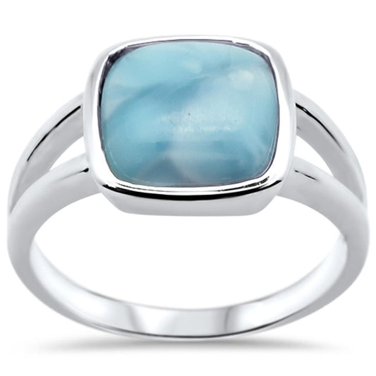 Cushion Natural Larimar .925 Sterling Silver Ring Sizes 6-8