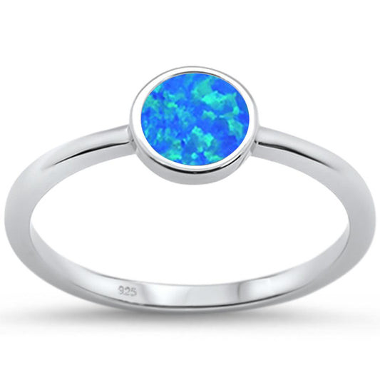 Round Blue Opal .925 Sterling Silver Ring Sizes 5-10