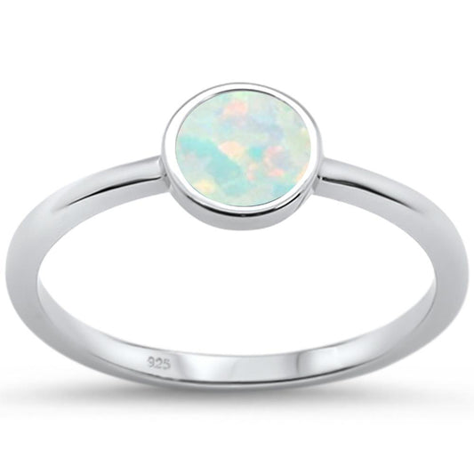 Round White Opal .925 Sterling Silver Ring Sizes 5-10