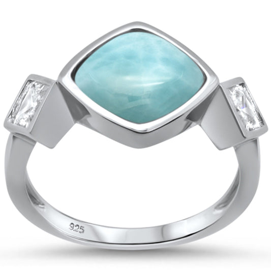 Natural Larimar & Cubic Zirconia .925 Sterling Silver Ring Sizes 6-8