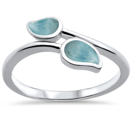 Natural Larimar Leaf Design .925 Sterling Silver Ring Sizes 5-10
