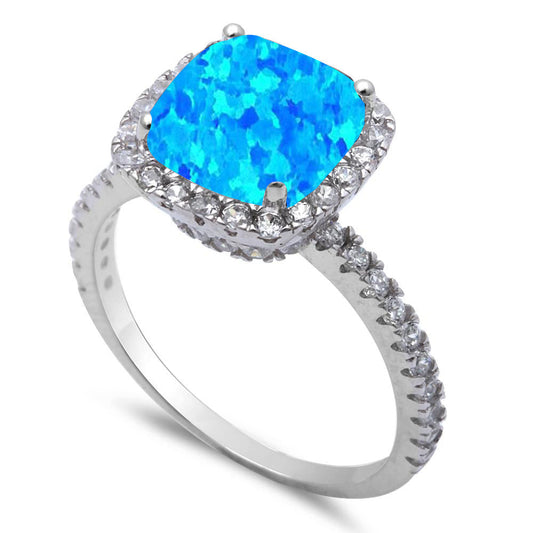 Blue Opal & Cubic Zirconia .925 Sterling Silver Ring Sizes 5-6